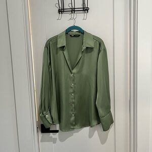 Zara Elegant Green Satin Blouse